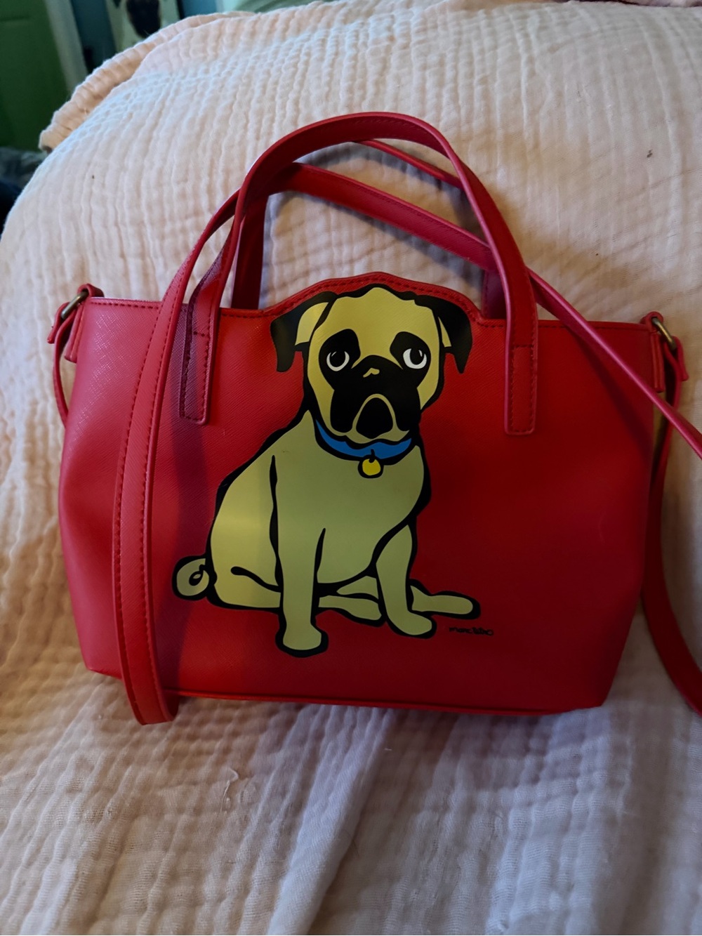 Marc Tetro small Red Pug Print Dog Tote Bag - Fashionable Pet-Themed Handbag